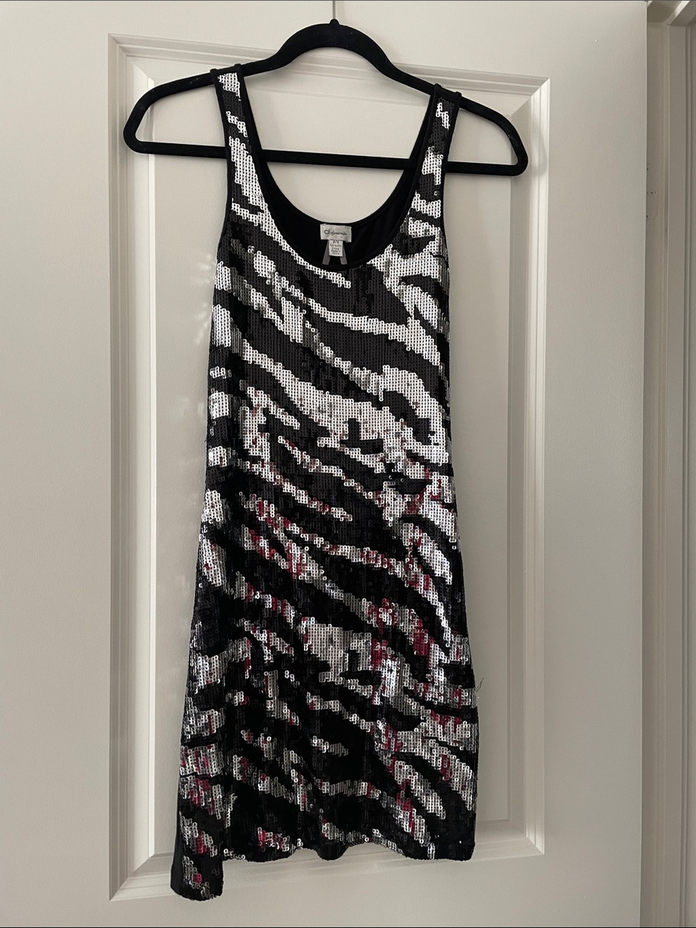 Dynamite Black & White Sequin Zebra Mini Dress